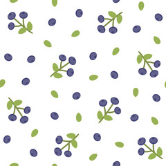 Blueberry seamless pattern in simple cartoon style. Blueberry vector illustration on transparent background