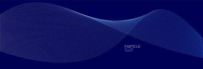 Dark blue airy particles flow vector design, abstract background with wave of flowing dots array, digital futuristic illustration, nano technology theme.