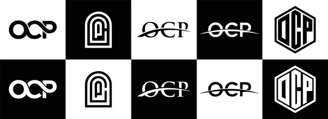 OCP logo. O C P design. White OCP letter. OCP, O C P letter logo design. Initial letter OCP linked circle uppercase monogram logo. O C P letter logo vector design. OCP letter logo design five style.	
