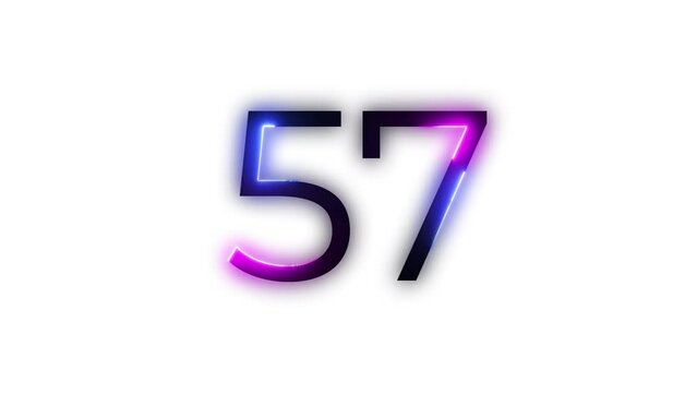 Neon number 57 with alpha channel, neon number fifty seven