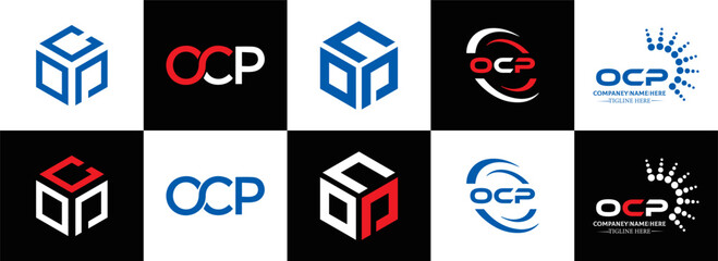 OCP logo. O C P design. White OCP letter. OCP, O C P letter logo design. Initial letter OCP linked circle uppercase monogram logo. O C P letter logo vector design. OCP letter logo design five style.	

