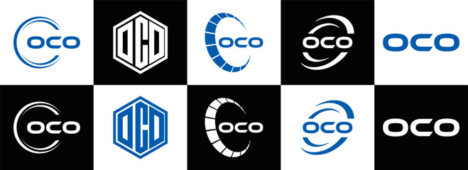 OCO logo. O C O design. White OCO letter. OCO, O C O letter logo design. Initial letter OCO linked circle uppercase monogram logo. O C O letter logo vector design. OCO letter logo design five style.	
