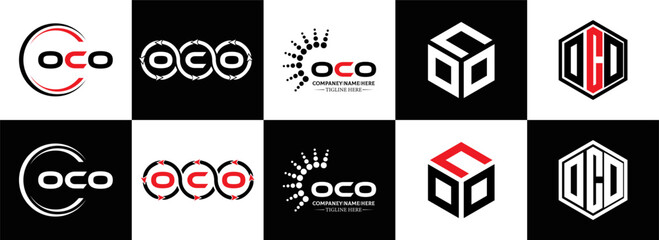 OCO logo. O C O design. White OCO letter. OCO, O C O letter logo design. Initial letter OCO linked circle uppercase monogram logo. O C O letter logo vector design. OCO letter logo design five style.	
