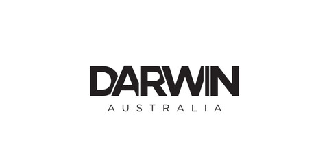 Darwin in the Australia emblem. The design features a geometric style, vector illustration with bold typography in a modern font. The graphic slogan lettering.
