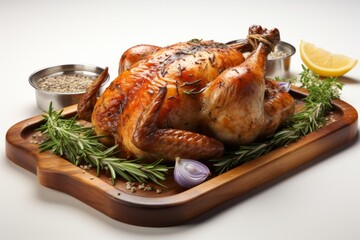 3D Render of Sage and Thyme Roasted Chicken, on an isolated White background, Generative AI