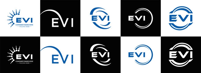 EVI logo. E V I design. White EVI letter. EVI, E V I letter logo design. Initial letter EVI linked circle uppercase monogram logo. E V I letter logo vector design. EVI letter logo design five style.	
