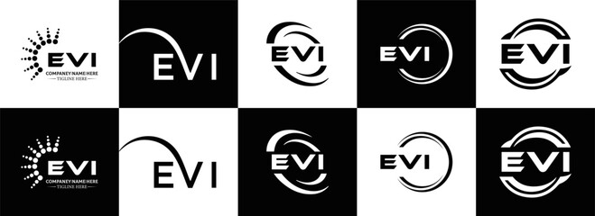 EVI logo. E V I design. White EVI letter. EVI, E V I letter logo design. Initial letter EVI linked circle uppercase monogram logo. E V I letter logo vector design. EVI letter logo design five style.	
