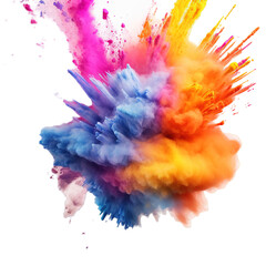 Happy Holi with colorful yellow, red, blue powder, Gulal colors, Color Powder (Gulal),color powder, explosions isolated