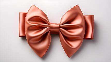 copper satin bow isolated on white background with shadow. brown bow flat lay. brown bow top view. silk bow isolated