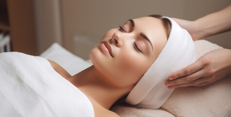 Obraz na płótnie Canvas Relaxing Beauty Therapy: Spa Treatment for Young Woman in a Tranquil, Clean, and Serene Environment