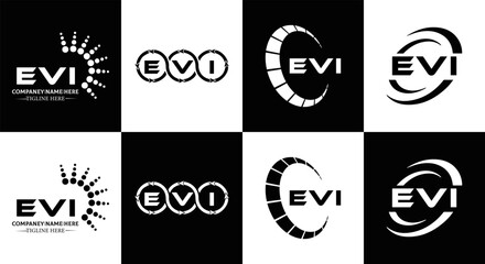 EVI logo. E V I design. White EVI letter. EVI, E V I letter logo design. Initial letter EVI linked circle uppercase monogram logo. E V I letter logo vector design. EVI letter logo design five style.	
