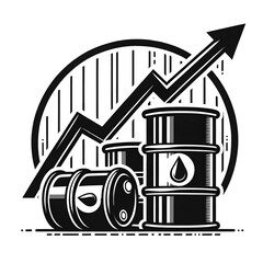 Oil barrels and upward arrow chart symbolize the thriving energy sector, showcasing growth, market dynamics, and strategic investment opportunities in the oil industry.
