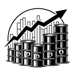 Oil barrels and upward arrow chart symbolize the dynamic growth in the energy sector. Explore the trends, investments, and market dynamics driving the oil industry forward.