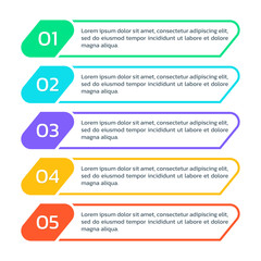 5 step info graphic template. List diagram, chart with five numbers. Business infographic, presentation, modern layout design with vertical elements. Vector illustration.