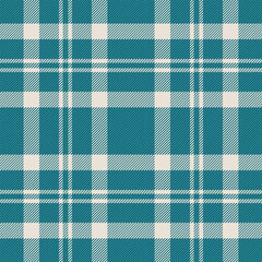 Fashion textile tartan plaid, cloth fabric texture background. Product seamless vector pattern check in cyan and white colors.
