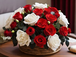 bouquet of roses in a basket