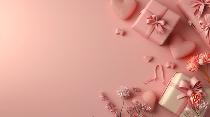 Valentines day Background with copy space for text 3d love, heart and tiny flower blank space for text