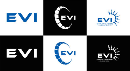 EVI logo. E V I design. White EVI letter. EVI, E V I letter logo design. Initial letter EVI linked circle uppercase monogram logo. E V I letter logo vector design. EVI letter logo design five style.	
