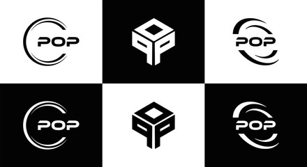 POP logo. P O P design. White POP letter. POP, P O P letter logo design. Initial letter POP linked circle uppercase monogram logo. P O P letter logo vector design. POP letter logo design five style.	
