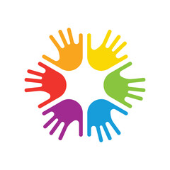 Colorful palm hands forming star abstract