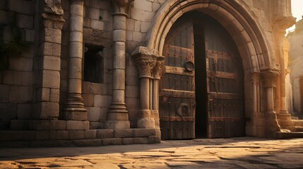 entrance to the old place , A Strong Door Design Representing the Starting Point of a Dungeon, old...