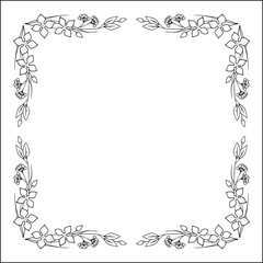 Vegetal floral frame with leaves and flowers, decorative corners for greeting cards, banners, business cards, invitations, menus. Isolated vector illustration.	

