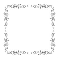 Vegetal floral frame with leaves and flowers, decorative corners for greeting cards, banners, business cards, invitations, menus. Isolated vector illustration.	
