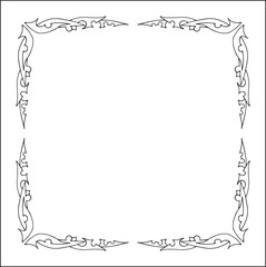 Elegant black and white thin ornamental frame, sharp corners, decorative border, corners for greeting cards, banners, business cards, invitations, menus. Isolated vector illustration.	