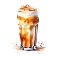 Iced Coffee Aquarell Kunst Bild Kalter Kaffee Glas Illustration Handgemalt Sommergetränk Kaffeekunst Eiswürfel Leinwanddruck Café Dekor Erfrischung Kunstwerk Geschenkidee Kaffeeliebhaber
