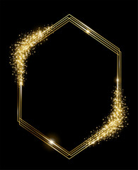 Vector template of shining gold frame, background with glitter for Christmas celebration party, New Year card, wedding, bachelorette party, baby shower party, logo, casino, birthday.