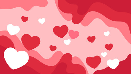 Background of big and small hearts with swirls in red colors.