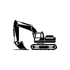 Simple Excavator Logo Flat Black Vector 