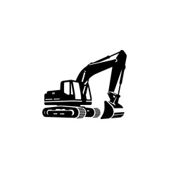 Simple Excavator Logo Flat Black Vector 
