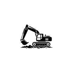 Simple Excavator Logo Flat Black Vector 