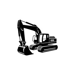 Simple Excavator Logo Flat Black Vector 