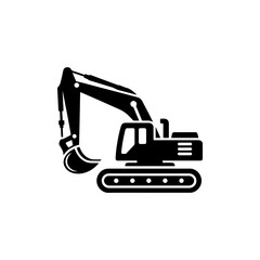 Simple Excavator Logo Flat Black Vector 