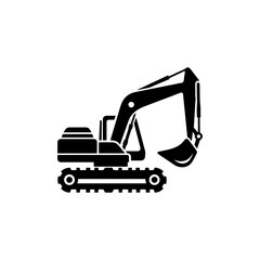 Simple Excavator Logo Flat Black Vector 