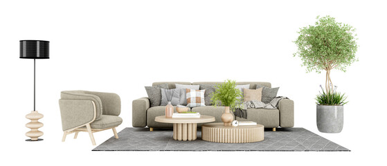 Living room interior with sofa and plant on white	
