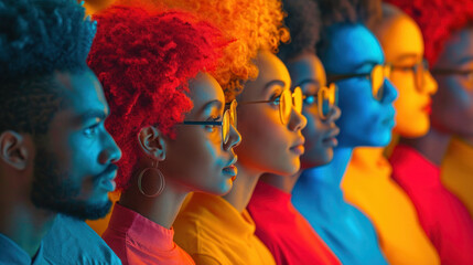 essence of diversity. Showcase a harmonious blend of different cultures, ethnicities, and backgrounds. Emphasize inclusivity and unity in a vibrant and dynamic composition - obrazy, fototapety, plakaty