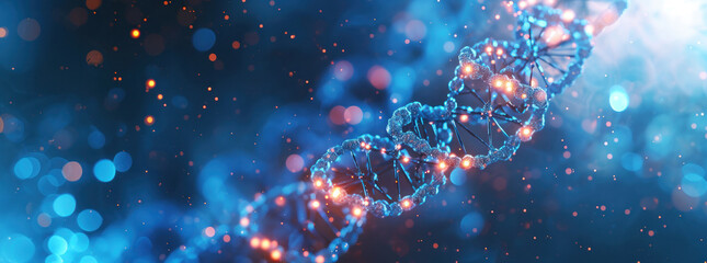 DNA double helix. DNA molecule structure. Medical science research of chromosome DNA genetic biotechnology in human genome cell. Science laboratory experiments analysis and genetic engineering study.