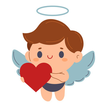 character Cute Adorable Cupid holds HEART. Amur baby, little angel or god Eros. Concept of valentine's day, wedding, fall in love. vector.