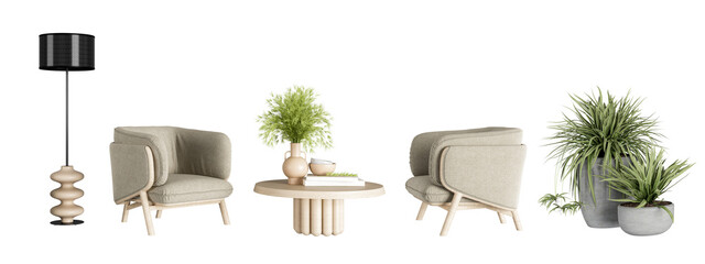Modern interior furniture set in 3d rendering	 - obrazy, fototapety, plakaty