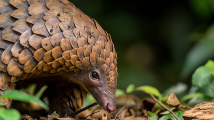 Pangolin. Close-Up Captures in its Forest Habitat, an Endangered Species