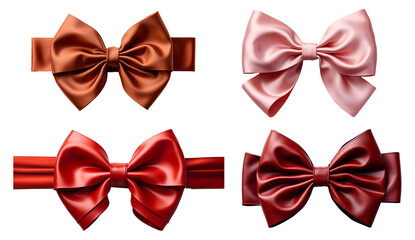 Set of bows png. red bow png. red ribbon png. pink bow png. pink ribbon png. copper bow png. copper ribbon png. brown bow png. brown ribbon png. bow top view. bow flat lay. ribbons isolated - obrazy, fototapety, plakaty