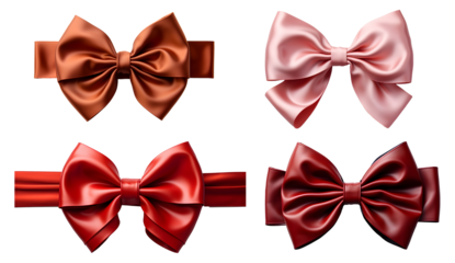Set of bows png. red bow png. red ribbon png. pink bow png. pink ribbon png. copper bow png. copper ribbon png. brown bow png. brown ribbon png. bow top view. bow flat lay. ribbons isolated