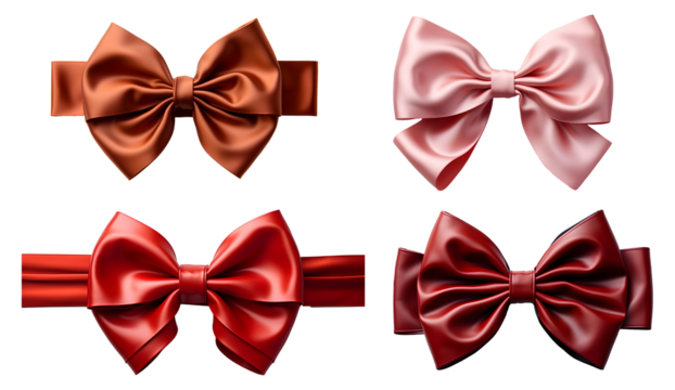 Set of bows png. red bow png. red ribbon png. pink bow png. pink ribbon png. copper bow png. copper ribbon png. brown bow png. brown ribbon png. bow top view. bow flat lay. ribbons isolated