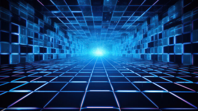 Futuristic Abstract Light: Blue Glowing Perspective with Line Wallpaper