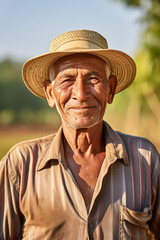 Fototapeta premium happy grandfather farmer on farm field background