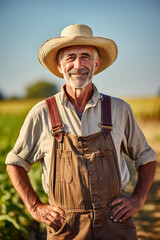 Fototapeta premium happy grandfather farmer on farm field background