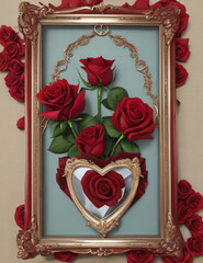 red rose and golden frame